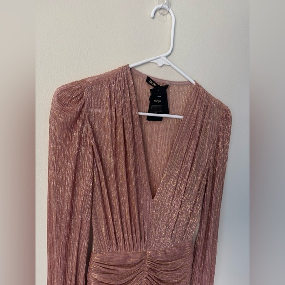 Maje Rosina Lamé Ruched Dress Barbie Wedding Events Size 34 NWT - Picture 6 of 15